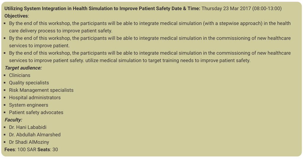 DeanshipPE's tweet photo. Utilizing System Integration in Health Simulation to Improve Patient Safety
#سلامة_المرضى_١٧ #PSF_17 https://t.co/ig6oIjhhgK