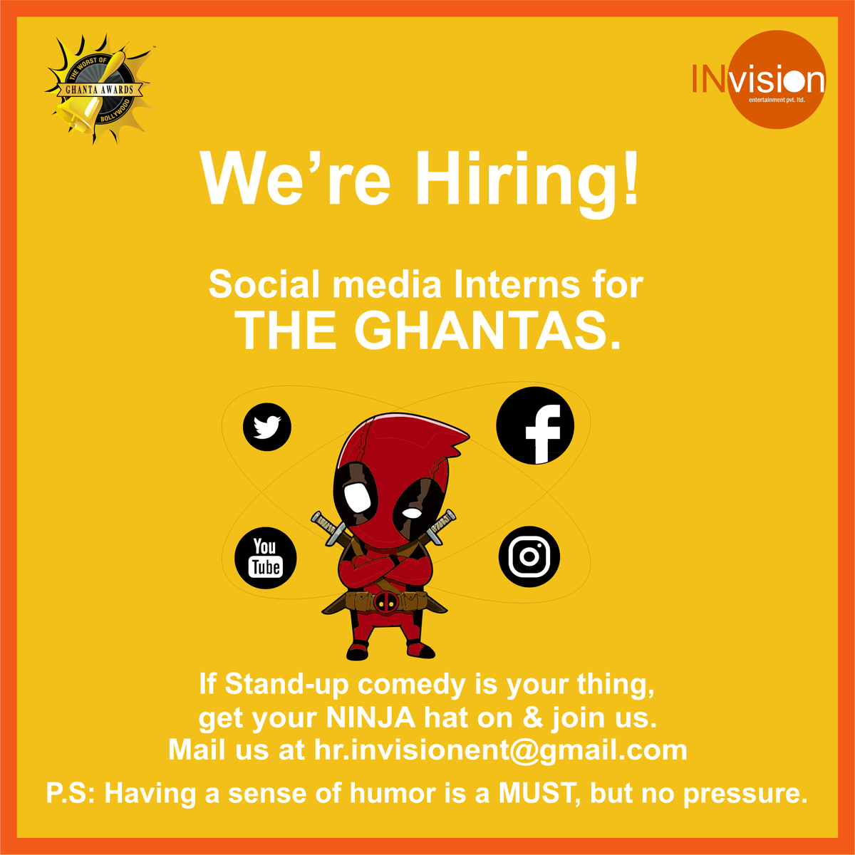 TeamINvision's tweet photo. 'Full Time Multi Tasking Ninja' is not an ACTUAL job title, but we are looking for one nonetheless.😜
Interested tweeple kindly hit us up! https://t.co/CwxElHDdTI