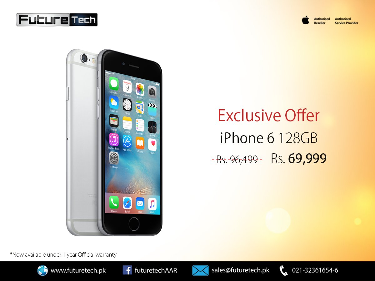 FutureTechAASP's tweet image. @FutureTechAAR 
Amazing Offer Buy iPhone 6 128gb now for 69999/-!
With one Year Official Local and International Warranty!
#Amazingoffer