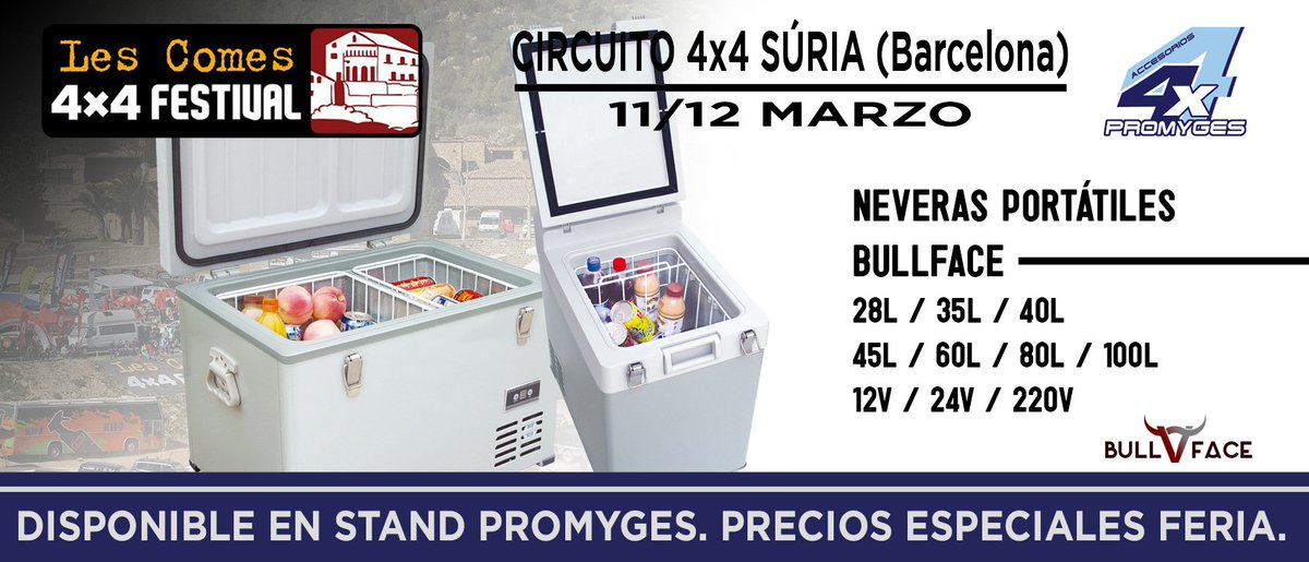 Promyges's tweet photo. Neveras portátiles con compresor #bullface. 12V/24V/220V. 28L, 35L, 40L, 45L. Precios especiales feria @LesComes4x4
#4x4 #offroad https://t.co/lsQUT7rStG