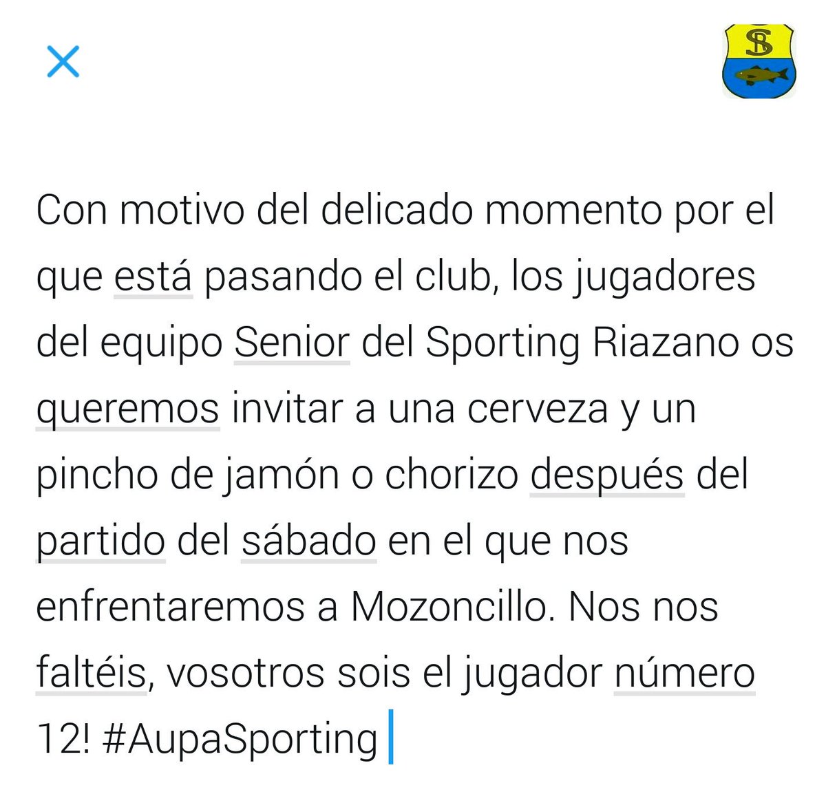 Sporting_riaza's tweet photo. Comunicado oficial! https://t.co/nrb6Sm4X2f
