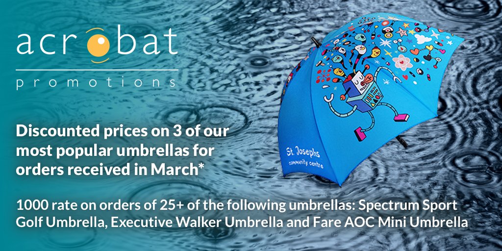 AcrobatPromo's tweet image. Discounted prices on 3 of our most popular umbrellas for orders received in March. More info on our website. T&amp;amp;Cs apply