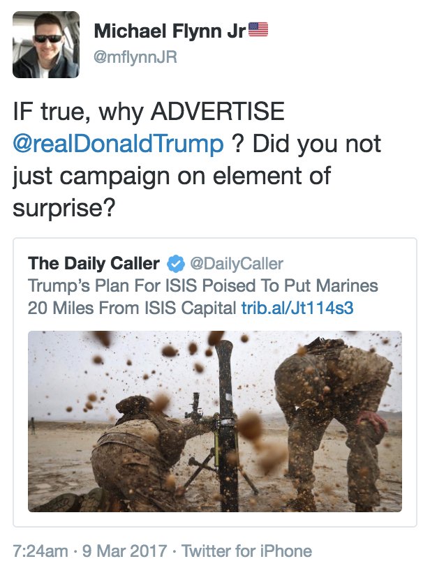BraddJaffy's tweet photo. Mike Flynn's son 👀 https://t.co/mToP2x9jsX