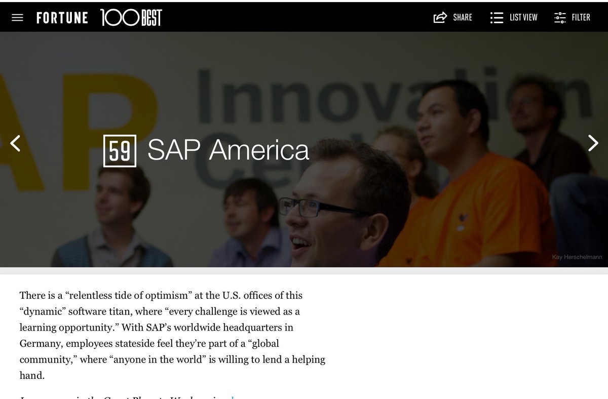 Big News: <a href="/SAPNorthAmerica/">SAP North America</a> has been named to <a href="/FortuneMagazine/">FORTUNE</a>'s Top 100 places to work for the 1st time ever! #100bestcos