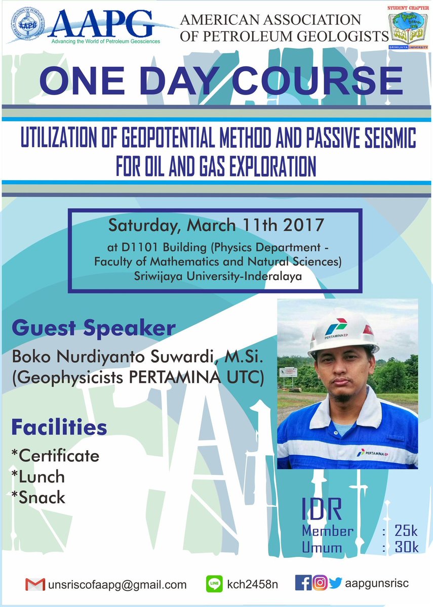 aapgunsrisc's tweet photo. [ONE DAY COURSE]

"Utilization of Geopotential Method and Passive Seismic for Oil and Gas Exploration"
 
#AAPGUNSRISC https://t.co/w3jB38ehdt