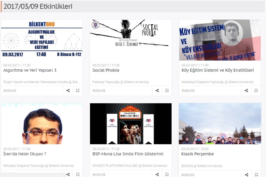 Bugün çıkışta hangi etkinliğe gitsen acaba, bence bir göz atmalısın Bilkentli, ayrıntılar seruvent.com da :)