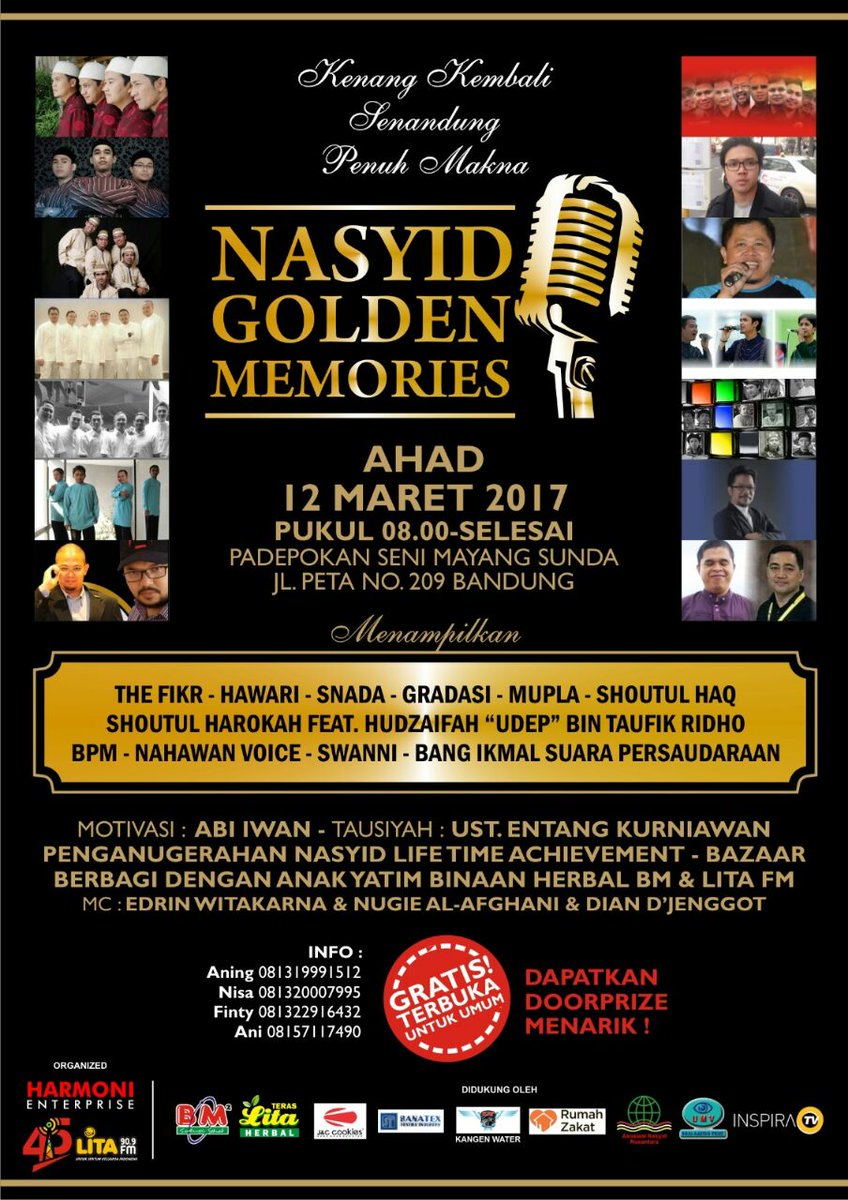 Nasyid Lovers ! Ada yang mau hadir di acara #NasyidGoldenMemories ahad ini ? cung ! More info lihat poster yaaa..