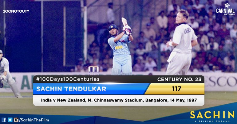 SachinTheFilm's tweet photo. Blues from a bad tour of South Africa were ripped of in style by @sachin_rt vs New Zealand in the Independence Cup. #100Days100Centuries https://t.co/tZr19KCCYD