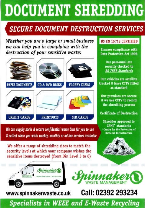 Need assistance in the destruction of sensitive items/documentation? Give us a call on 023 92 293 234 to discuss your needs further.