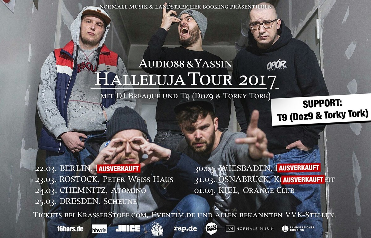 In 2 Wochen wird endlich wieder der Schwanni reingepetert! Diesmal mit T9 im Vorprogramm!

Bit.ly/halleluja_tour
Bit.ly/h_event_tick