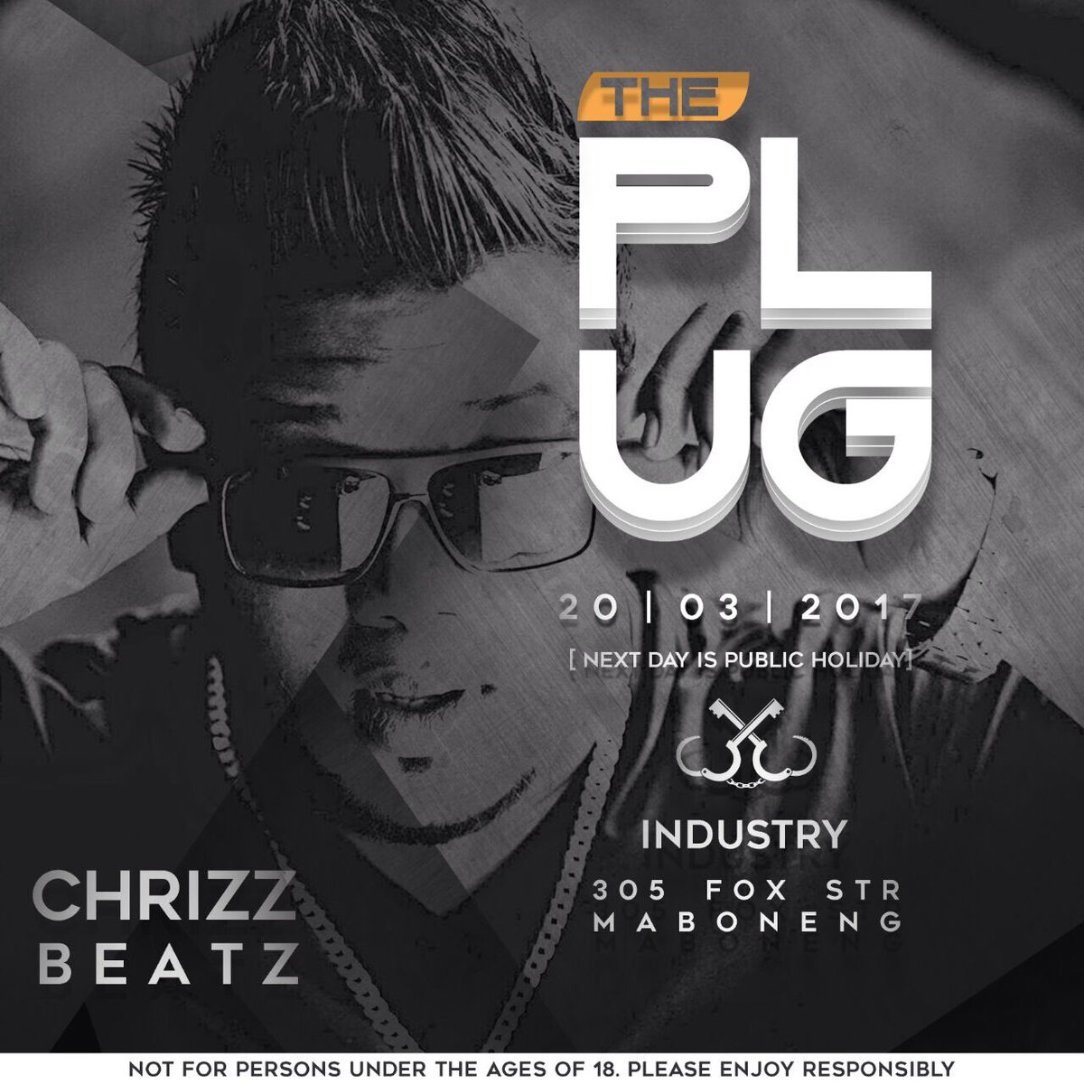 ThePlugEvent's tweet image. PLUGGIN IN Chrizz Beatz to the mix. Let&apos;s pump it up !

INDUSTRY | 305 Fox Street Maboneng

20 | 03 | 2017
[Next Day is a Public Holiday]