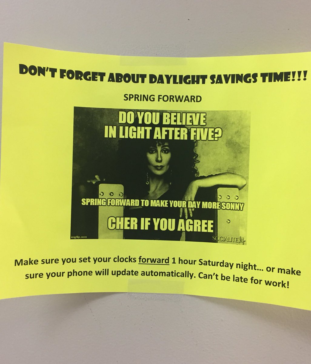 <a href="/dshives85/">Daniel Shiveley</a> wants to make sure our team is ready for spring forward. #BestHR #YourePunny 👏🏻 <a href="/HopkinsLauren3/">Lauren Hopkins</a>