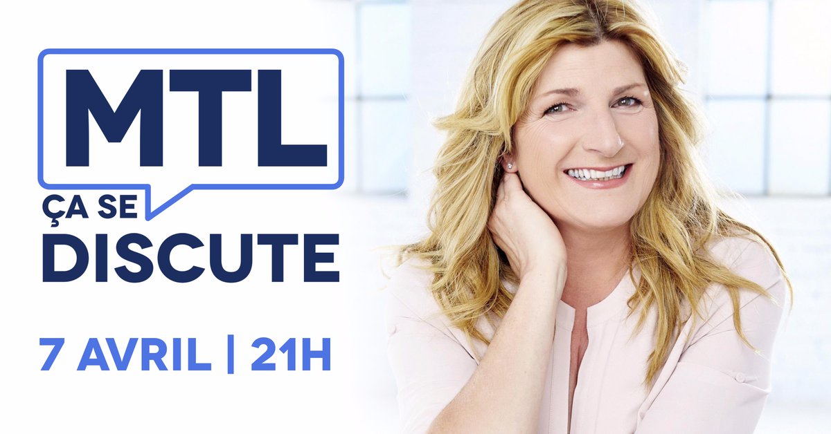 BazzoTV's tweet photo. Le 7 avril à 21h, retrouvez @MFBazzo à @telequebec! 
Elle animera #MTLçasediscute, un grand plateau que vous ne voudrez pas manquer! https://t.co/j8OiVmUGiC