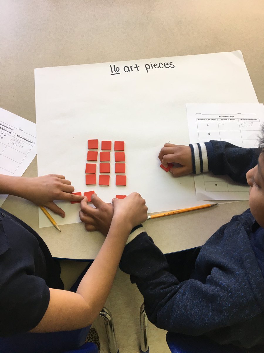 CarlyKopec's tweet photo. Ss collaborate to create arrays so they will know how to arrange their extreme weather artwork in their art gallery. #PBL #AACPSAwesome https://t.co/jwfylTEKQw