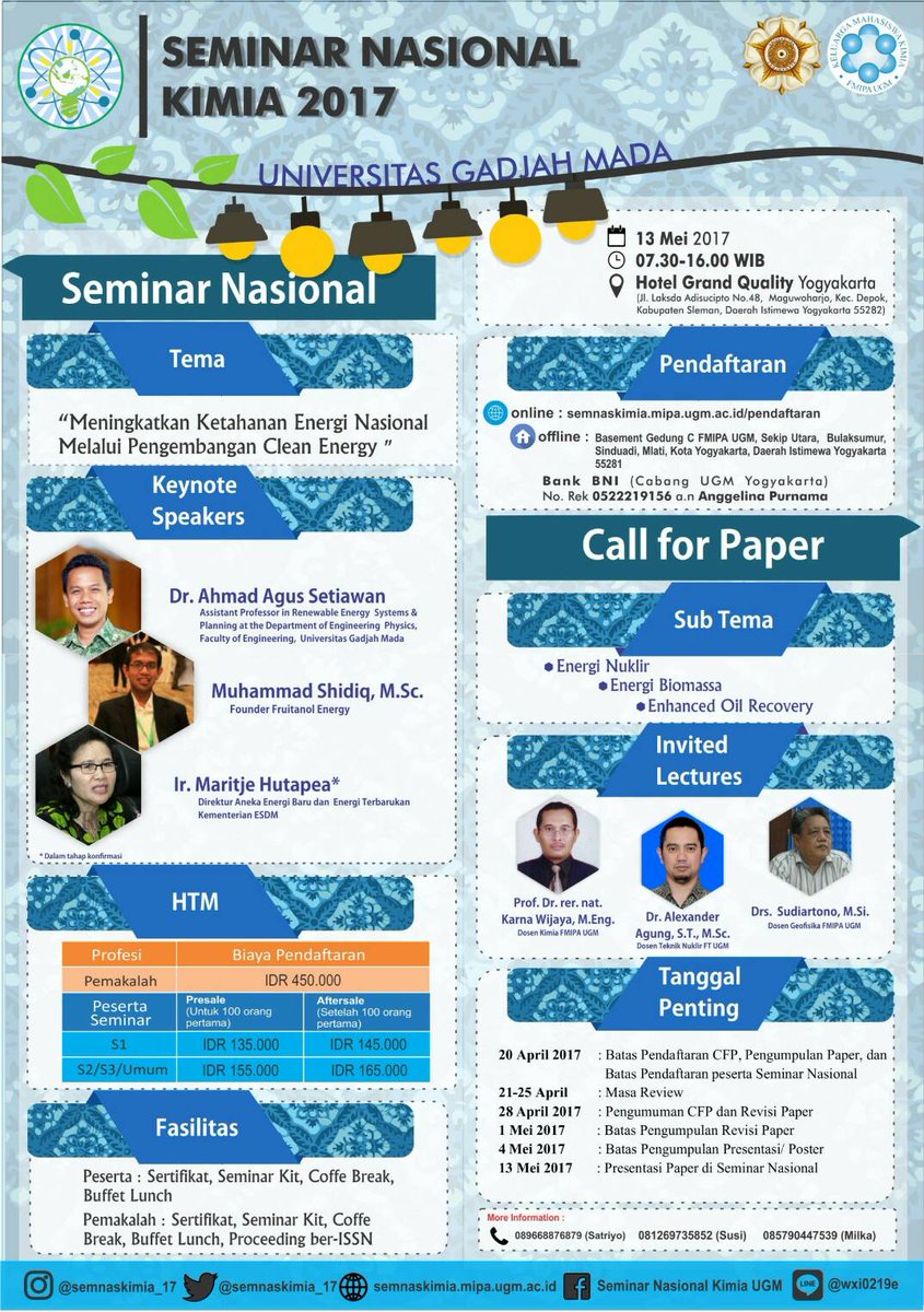 [[[TELAH DIBUKA!! SEMINAR NASIONAL DAN CALL FOR PAPER KIMIA 2017]]]