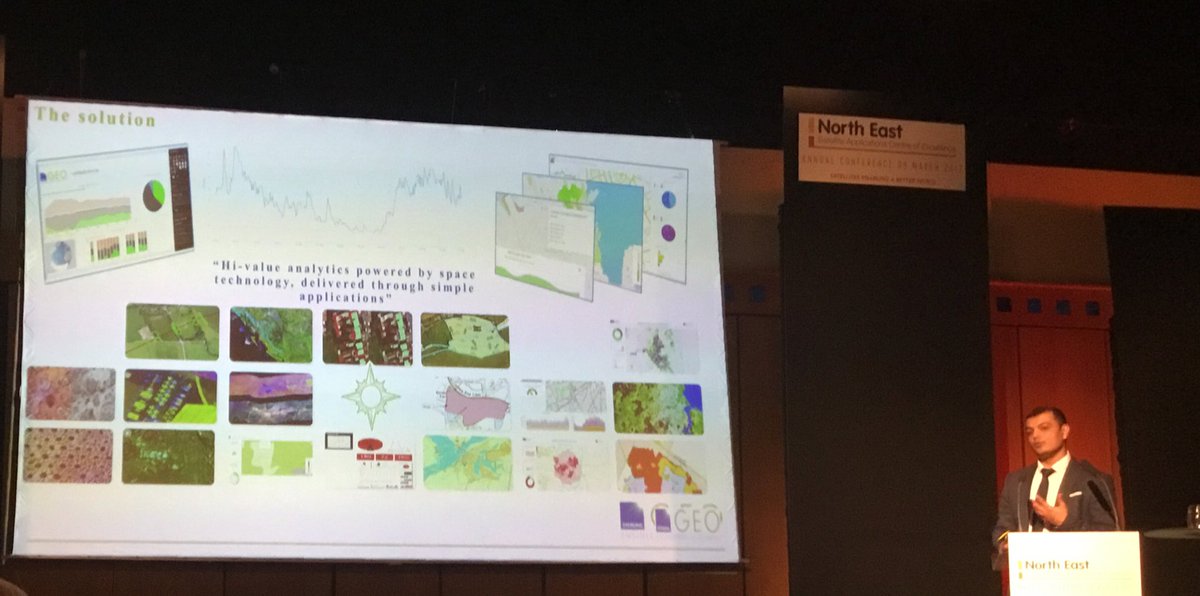 SpaceNEEngland's tweet photo. Kumar Pancholi @SterlingGeo explaining how they use earth observation data to help solve the challenges of today &amp; tomorrow #NESatApps https://t.co/cWDIn12e9C