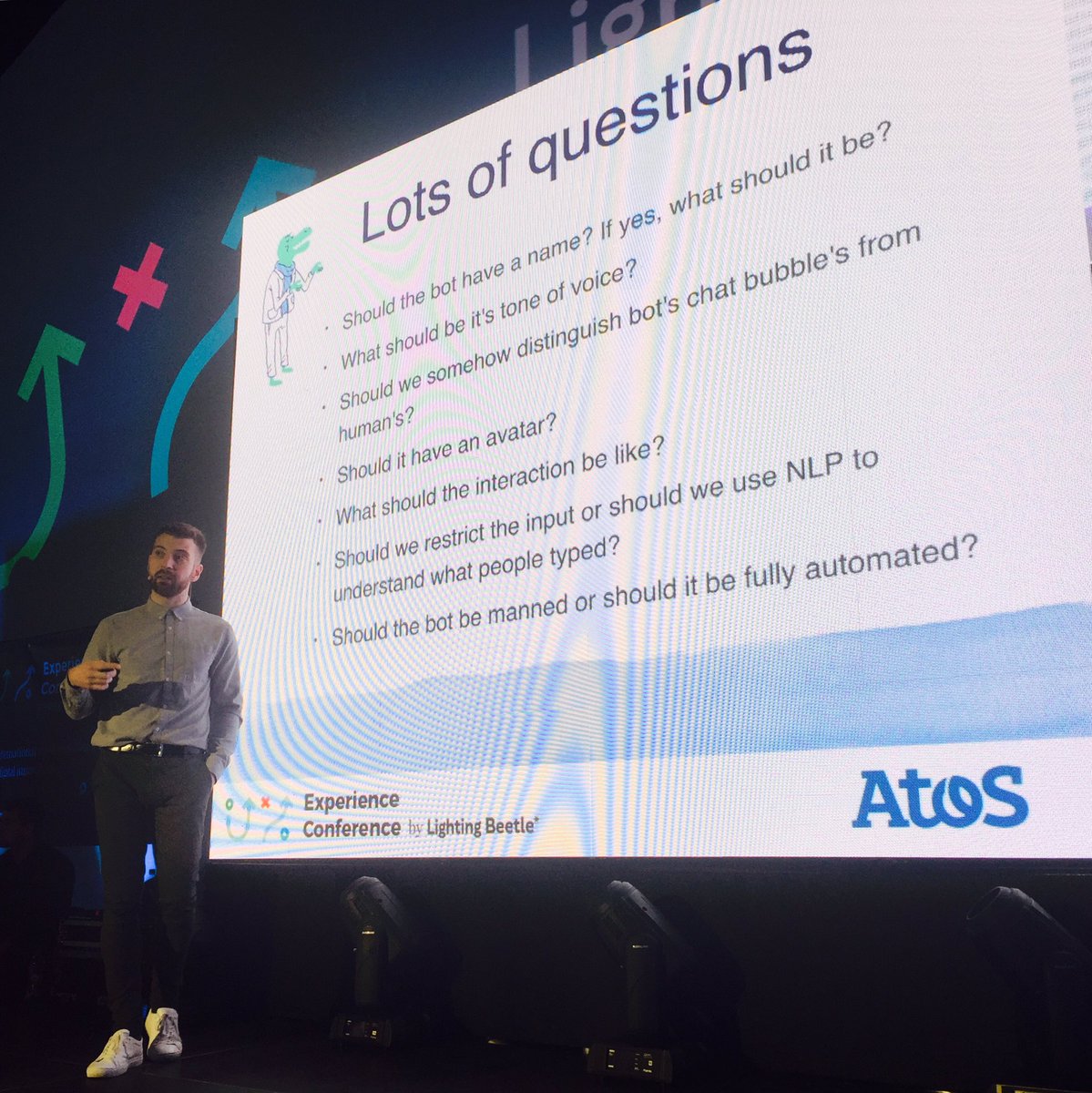 zsukovacs's tweet photo. @alexpotrivaev from @intercom sharing lessons learned from their bot project at @exconfba #exconf https://t.co/RPur7W6ENY