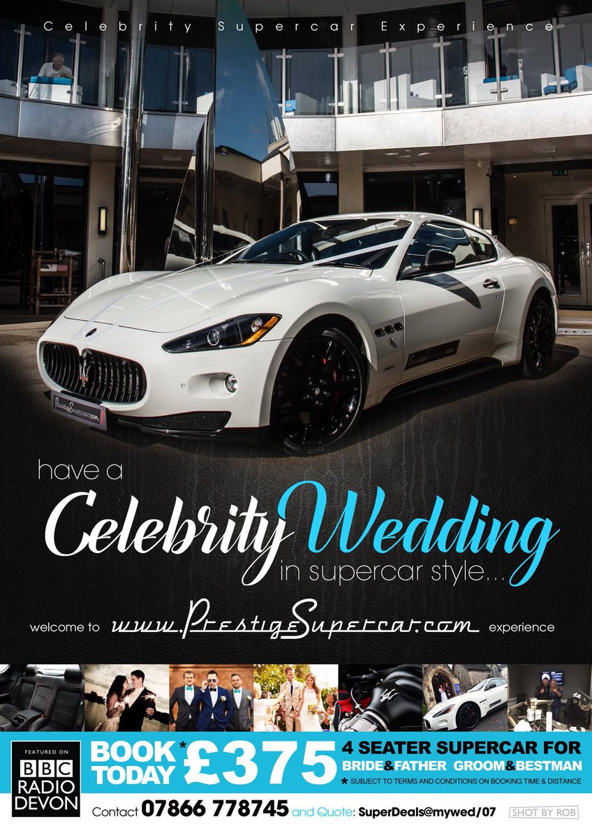 prestigesupcar's tweet photo. Have a #celebrity #wedding in #supercar style! Visit https://t.co/YRgHBOp4LD #wedding #weddingplanners #weddingplanning #Devon #BoostTorbay https://t.co/k1vpGb3DuW