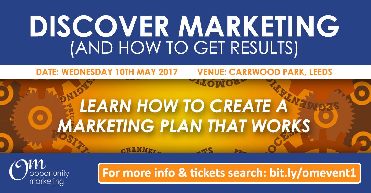 OppMkting's tweet photo. Learn how to create a #marketing plan for your business - attend our workshop in #Leeds on 10th May https://t.co/Lmu7caQVGq #SmallBusiness https://t.co/uu8jAIIORr