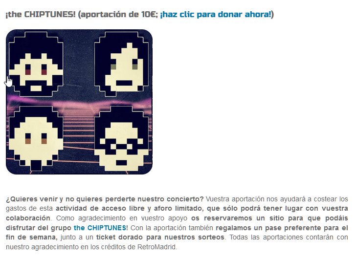Revisamos la recompensa para el concierto @THECHIPTUNES ¡Necesitamos vuestro apoyo para que el concierto se celebre! gofundme.com/retromadrid/