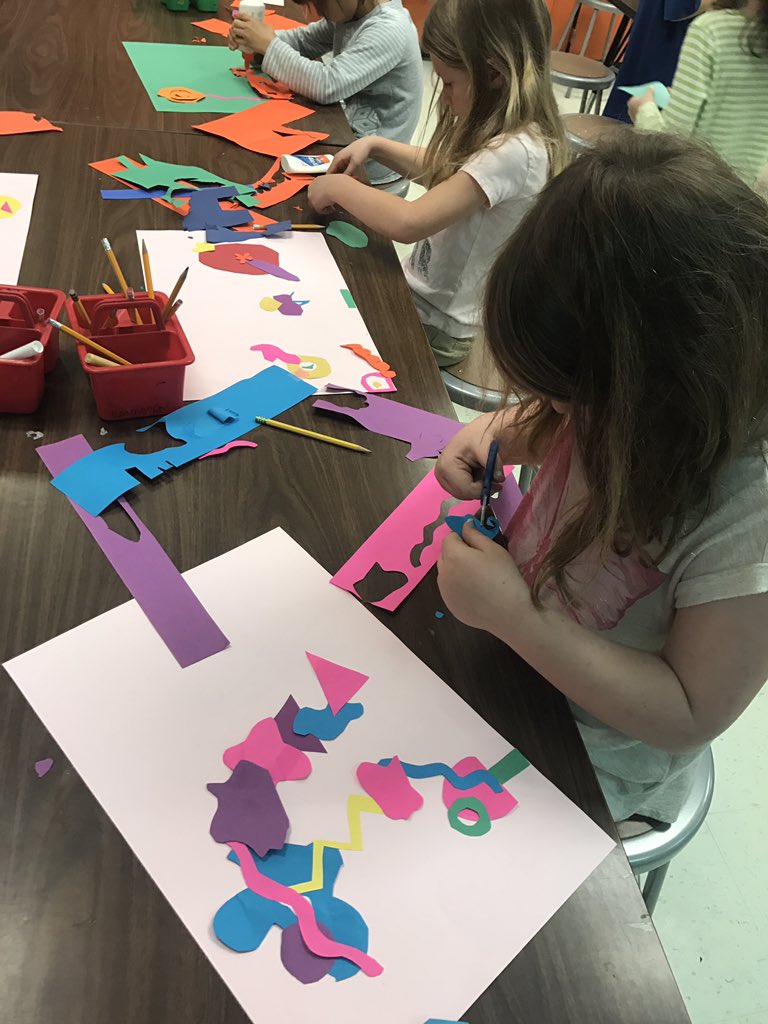 creativity_hive's tweet photo. So happy to be back @SpicewoodPYP with my kiddos this morning making Matisse inspired #collage #postivespace #negativespace #elemartrocks https://t.co/bGibGSpZkt