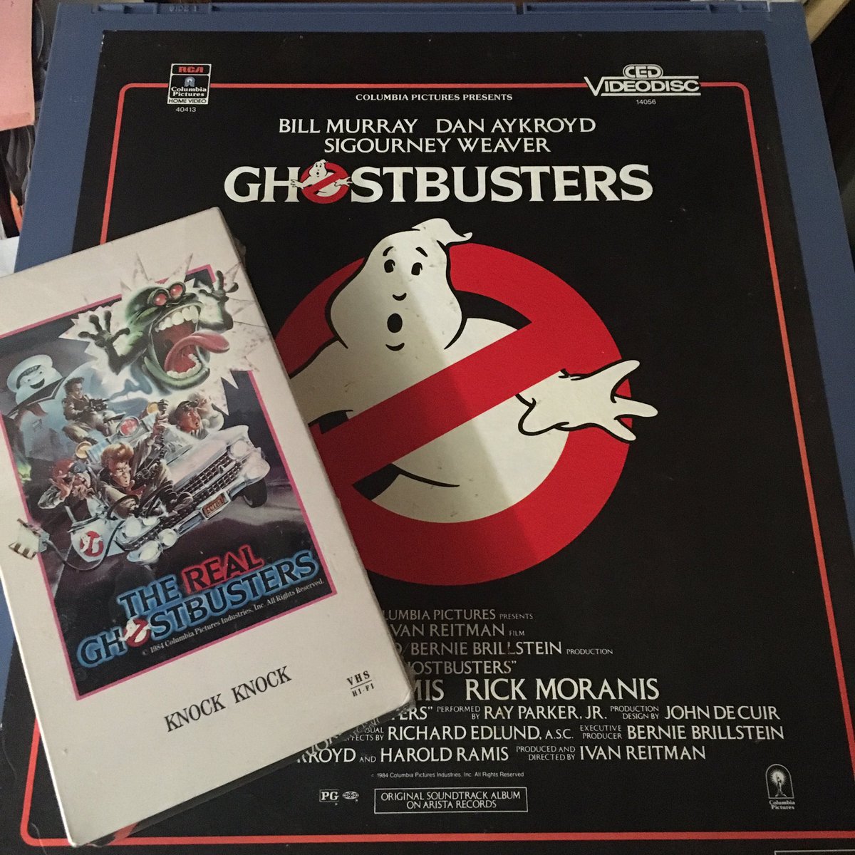pzenisek's tweet photo. @danielojanlatva here's my Dead Media Ghostbusters collection - wrapped cartoon and video record! #CEDVideoDisc https://t.co/j5CLdgCeCD