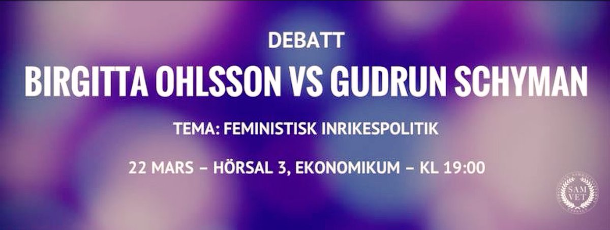 Samvetarna's tweet photo. Vi har återigen den stora äran att bjuda in tungviktarna @birgittaohlsson och @gudschy till debatt i Uppsala. https://t.co/vuZw7sisva https://t.co/AuYs7lS5UO