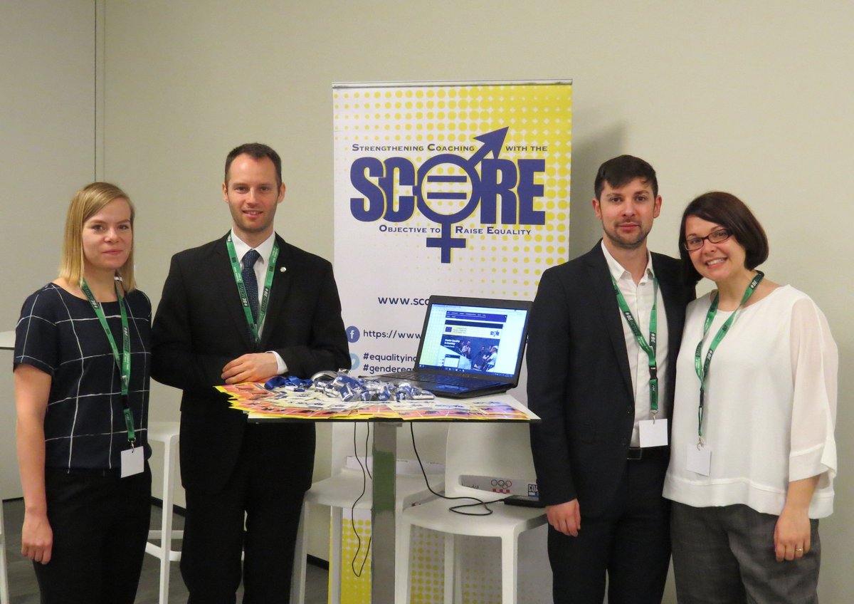 eusaunisport's tweet photo. Presenting SCORE project outcomes at the #eusportforum to Commissioner Navracsics and event participants #equalityincoaching #scorecoaching https://t.co/dc9EyAFun1