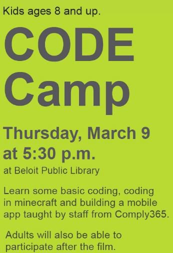 Comply365's tweet photo. A team of Comply365 developers will be at the Beloit Public Library today, teaching kids how to code! https://t.co/Acfn1JtY6Q