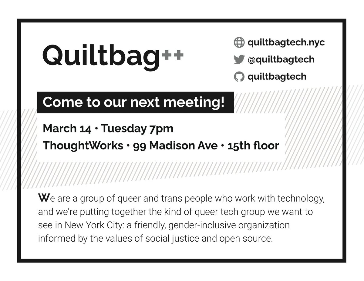 QuiltbagTech's tweet photo. More info re: Tuesday's meeting. 99 Madison Ave, 15th Floor https://t.co/m8KNv4LgPw