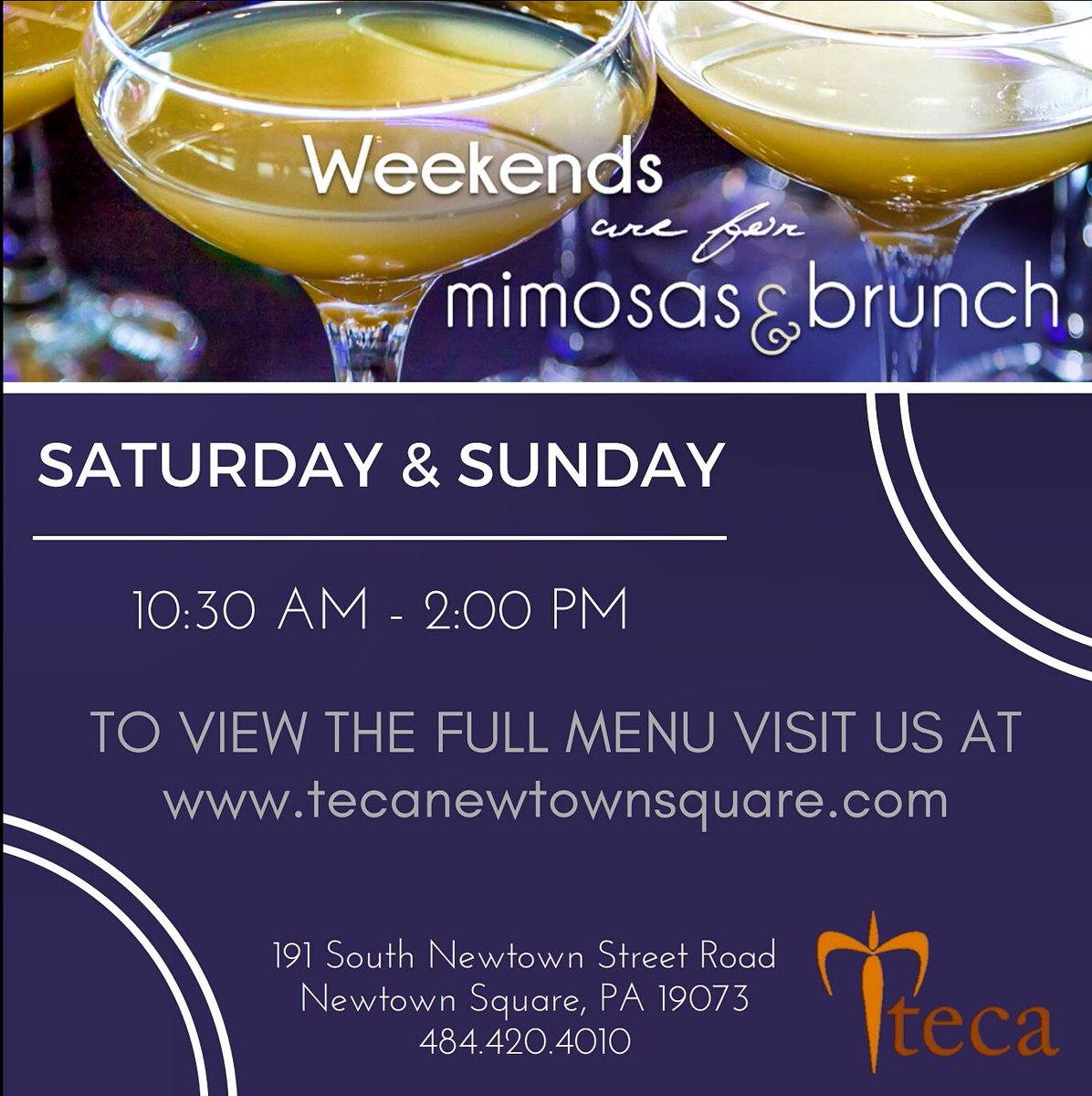 TecaNewtownSq's tweet photo. What are your plans for brunch this weekend?!?!?! Call 484.420.4010 for reservations! #mainlinedining #brunch #delcodining https://t.co/5oM0iajksc