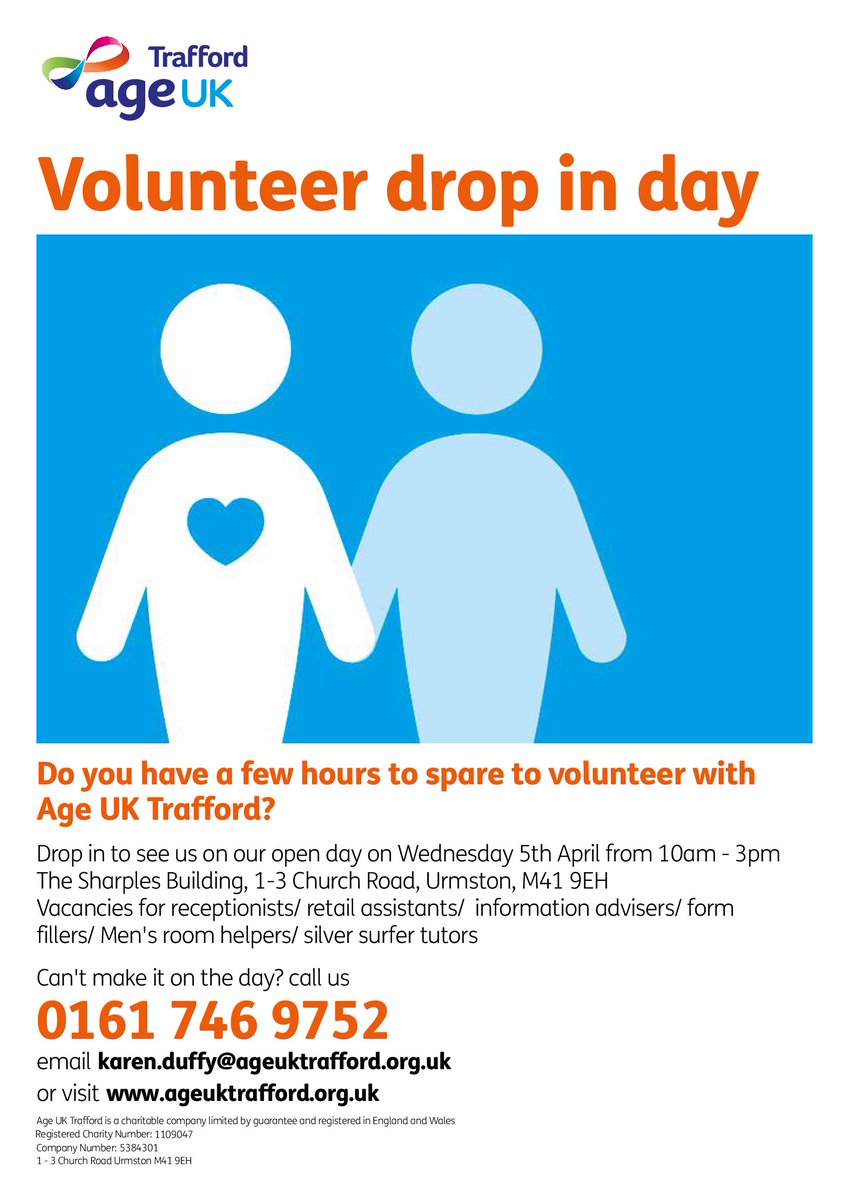 Interested in volunteering?  Drop in and see us on our open day on Wednesday 5th April 10am - 3pm, cant make it? give us a call or email.