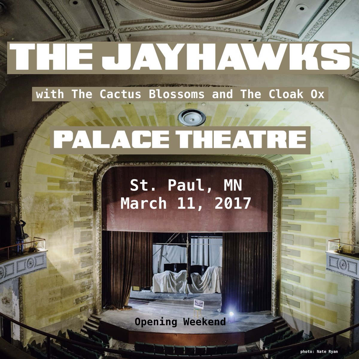 Just 2 days until the big show on 3/11 at the <a href="/PalaceStPaul/">Palace Theatre</a> with <a href="/TheCBsMusic/">We've moved</a> &amp; <a href="/thecloakox/">thecloakox</a> &amp; special guests. Tix: bit.ly/2jvvtcR