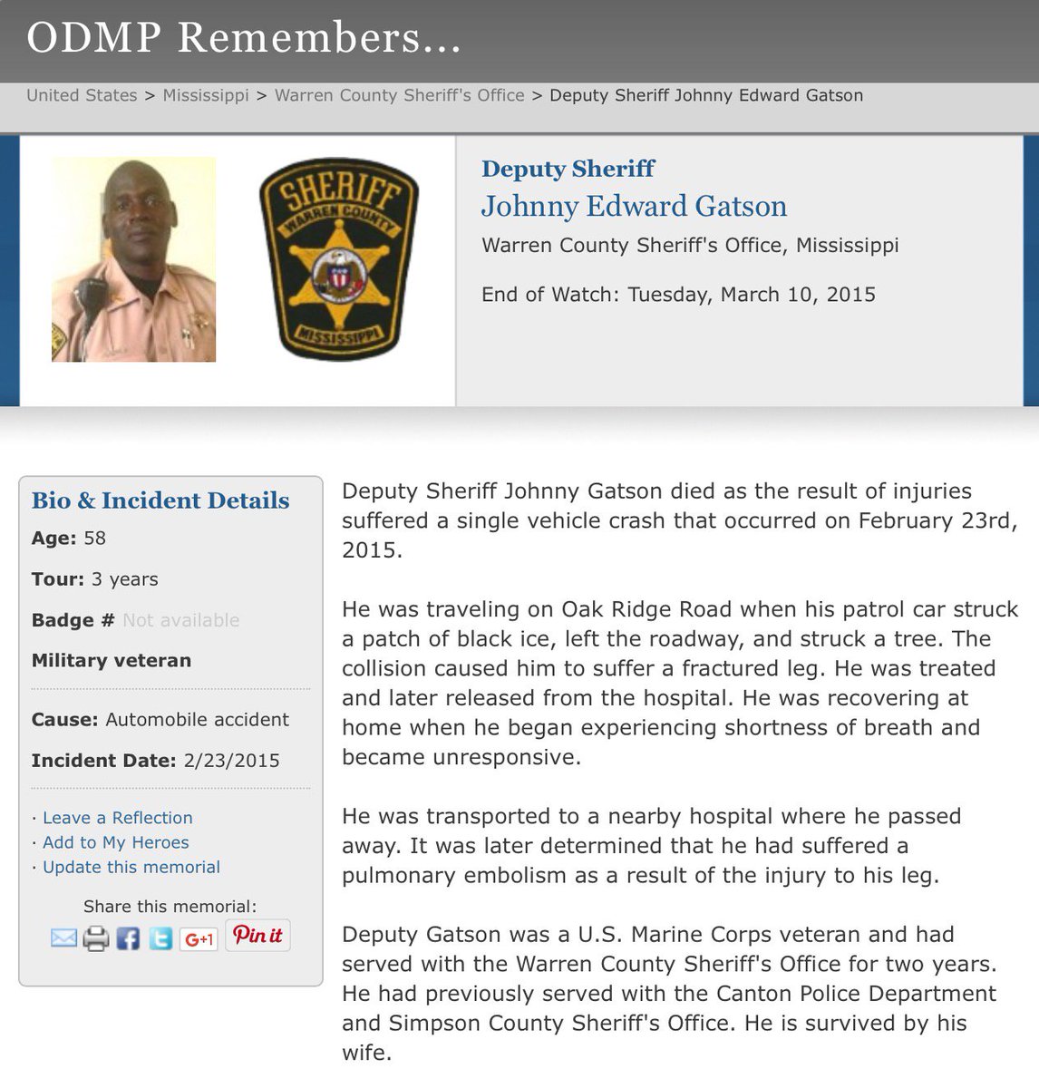460km's tweet photo. In memory of our American friends, Deputy Sheriff Johnny Edward Gatson #WarrenCountySO
EOW: March 10, 2015 #HeroesInLife @NLEOMF https://t.co/osfQTwBduQ