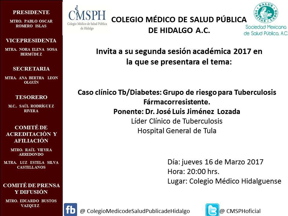 CMSPHoficial's tweet photo. El CMSPH invita a su 2a sesión académica del año, se abordará Caso Clínico Tb/Diabetes: Grupo de riesgo para Tuberculosis Farmacorresistente https://t.co/P9zgwLWBi7