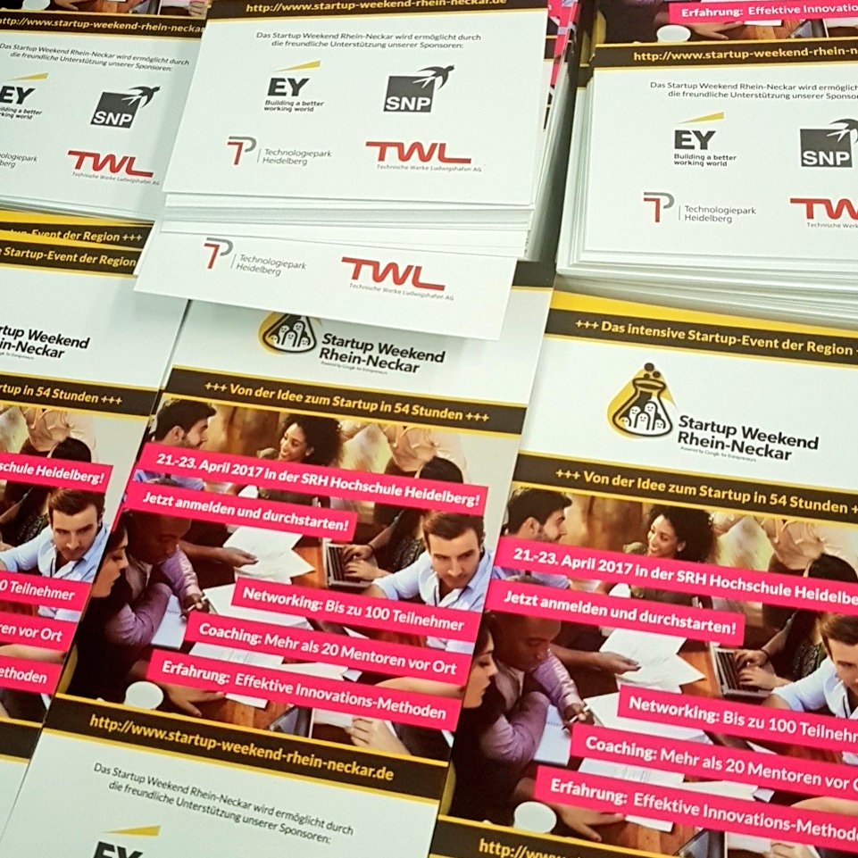 HDStartup's tweet photo. Die Flyer für das Startup Weekend Rhein-Neckar sind aus der Druckerei gekommen! https://t.co/DWaGmWTP6S