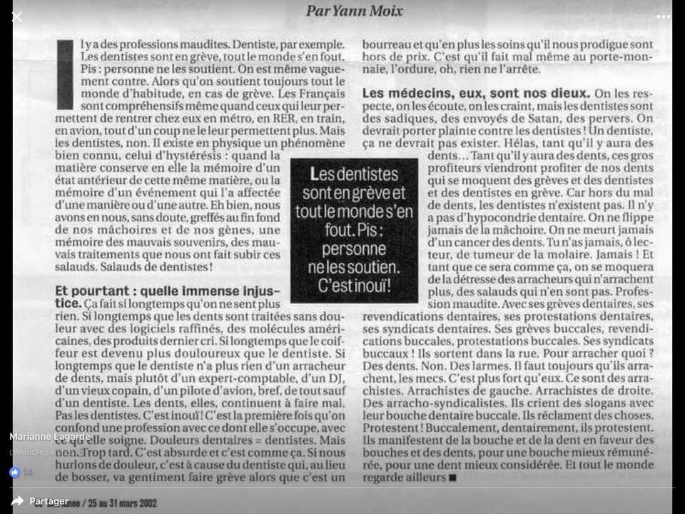 marcsabek's tweet photo. Une société qui néglige ses dentistes perd son sourire... 15 ans après, le txt de Y Moix est toujours aussi poignant... https://t.co/NqmA78nfkP
