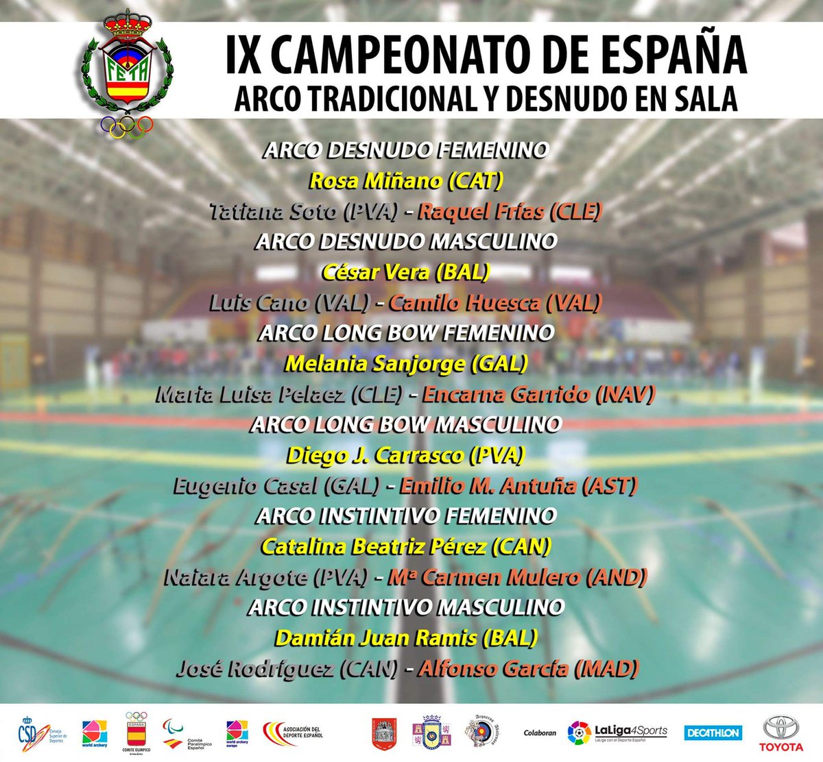RFETA's tweet photo. Medallistas del Campeonato de España de Arco Tradicional y Desnudo en Sala celebrado el pasado fin de semana en Ávila. #ArcoPalosSala17 https://t.co/J5rRBcTBKT