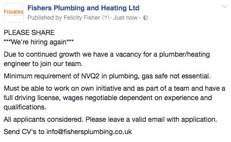 FishersPlumbing's tweet photo. We're hiring again, please could you share and ask any interested party to get in touch #Lincolnjobs #Lincolnshirejobs #plumberjobs https://t.co/tQSx1ongq6