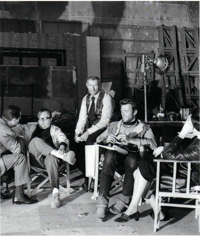 Lee Van Cleef &amp; Clint Eastwood on the set of For a Few Dollars More, 1965