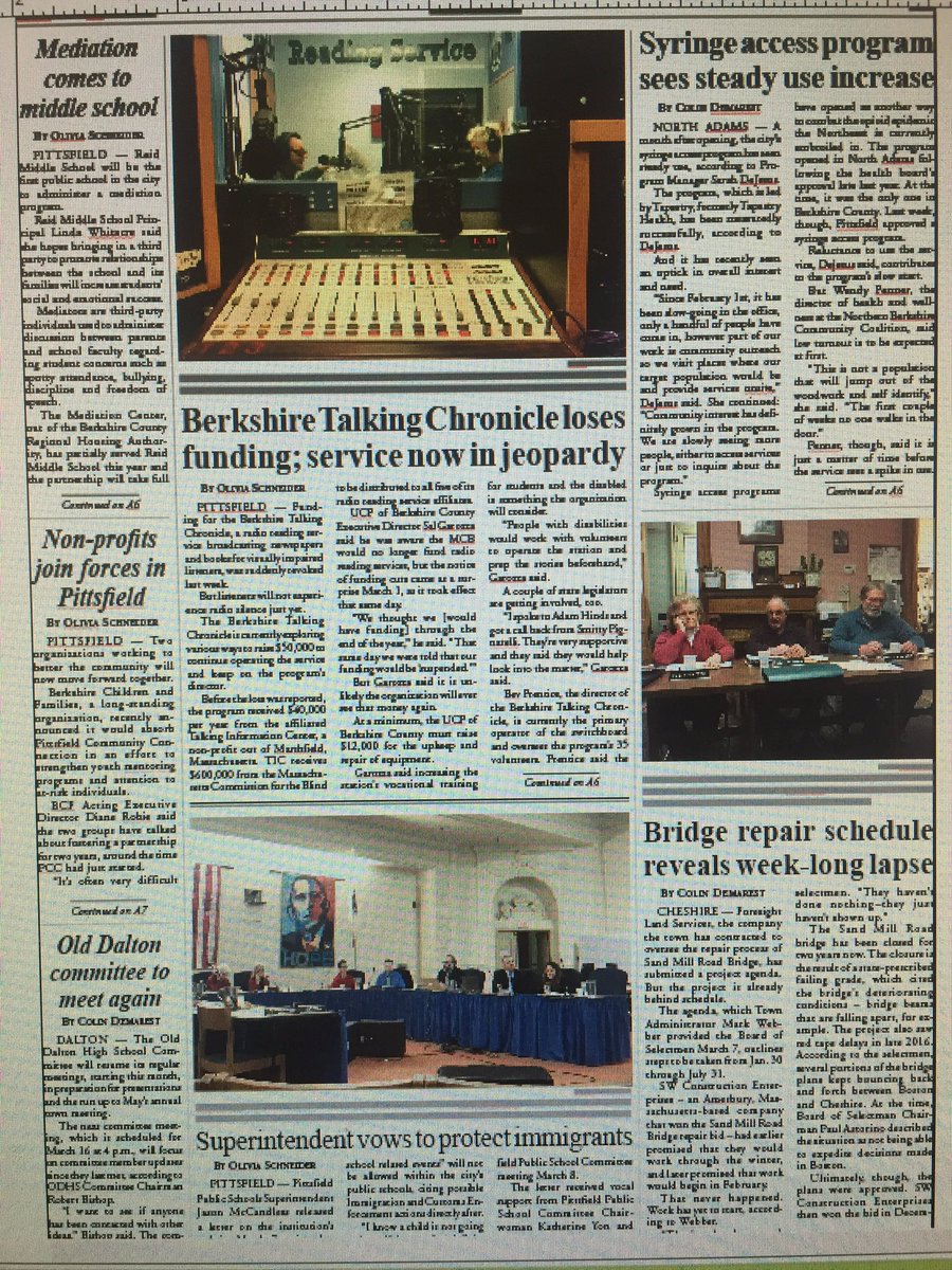 demarest_colin's tweet photo. The @BerkCourier March 10 front page. Included in this issue: syringe access, funding cuts for Berkshire Talking Chronicle, ODHS schedule. https://t.co/MYwZmkbEEJ