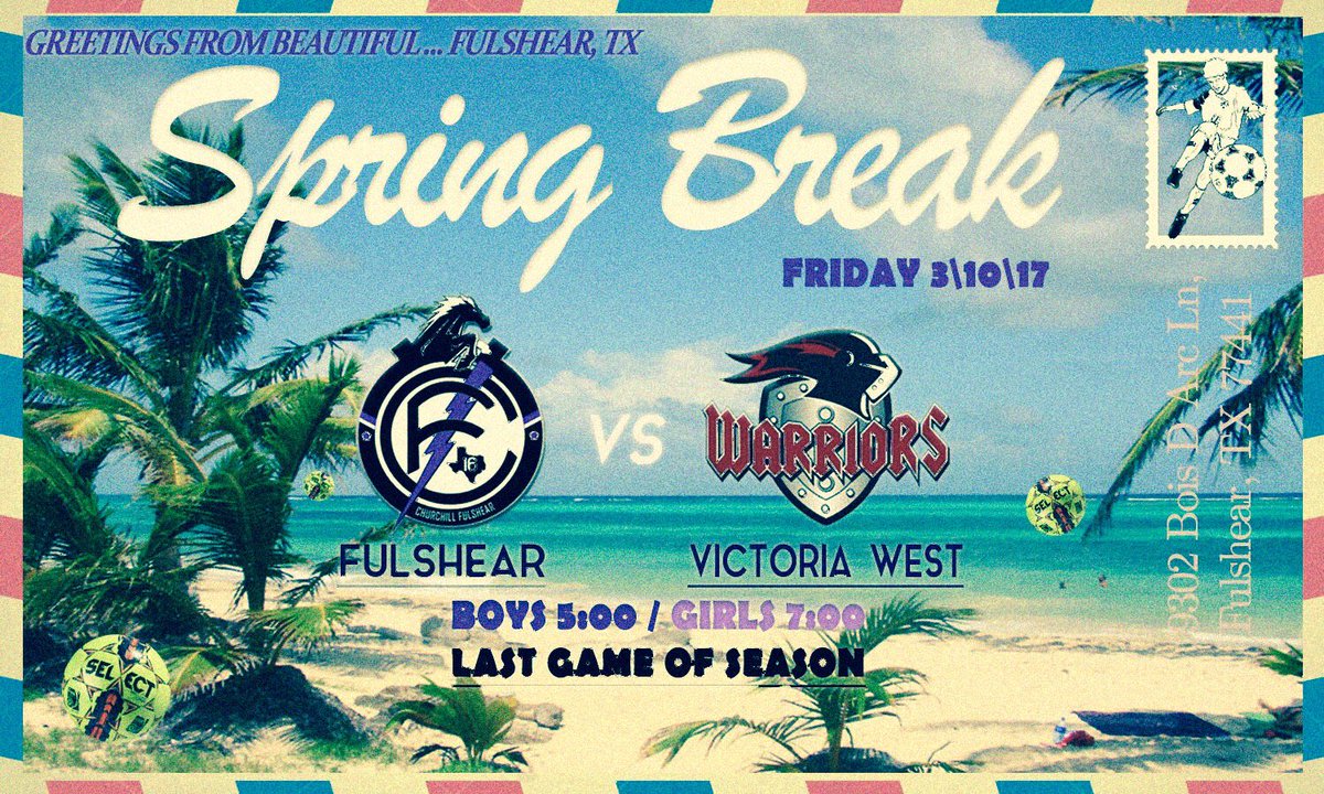 Spend the first evening of your break with us and come see our season finale v VIctoria West, district title on the line for the boys!
