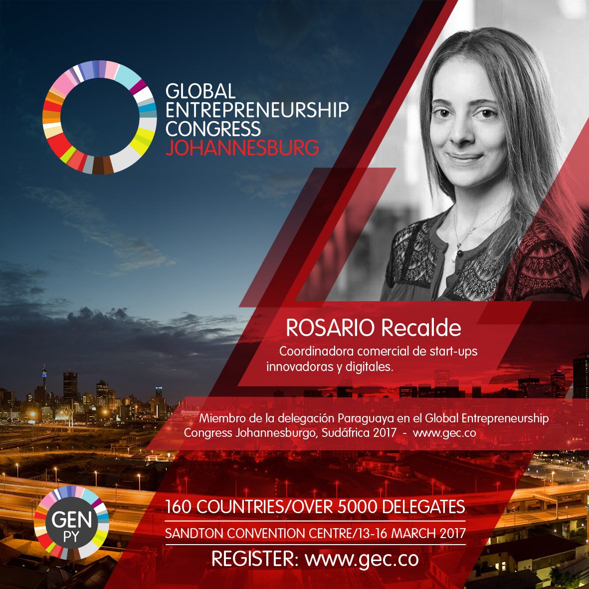 GENParaguay's tweet photo. Rosario Recalde, coordinadora comercial de start-ups innovadoras y digitales, nos acompaña hasta el GEC 2017!
#GEC2017 #FACpy https://t.co/2FlkIOsNOy
