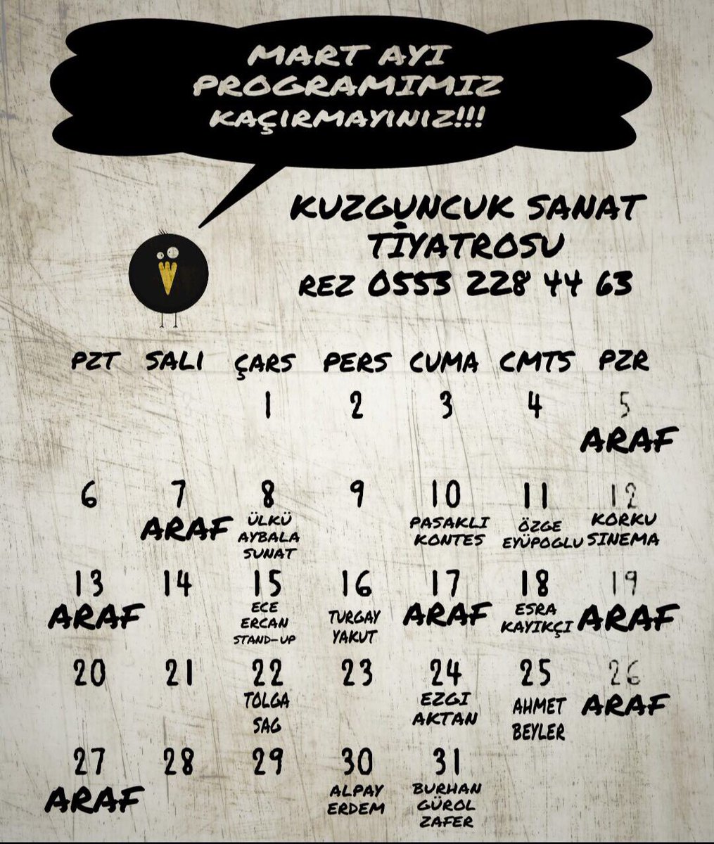 kuzguncuksanat's tweet photo. Mart ayı programımız.. #kuzguncuk #kusat #kuzguncuksanat #kuzguncuksanattiyatrosu https://t.co/P1DMfWWSji