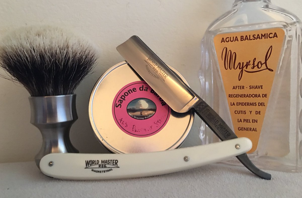 #SOTD Al's Private Stock, custom SS handle Shavemac 28mm 2band Silvertip, Otto Busch World Master 6/8, Myrsol Agua Balsamica