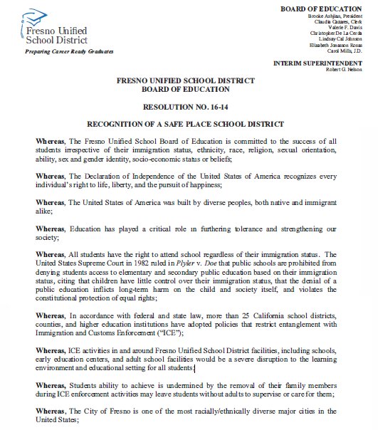 fresnounified's tweet photo. Here's a copy of the Signed Resolution.  #SafePlace #SafeSchools #FresnoReady @BrookeAshjian  @BobNelson_FUSD  (2/2) https://t.co/WClj6Ro5EB