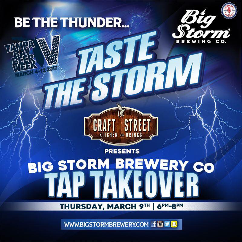 BigStormBrewing's tweet photo. Forecast calls for #craftbeer tonight @CraftStreettime in #Trinity! #tastethestorm #taptakeover #tbbw2017 #csktrinity #drinklocal #eatlocal https://t.co/RVYMfaWpdr