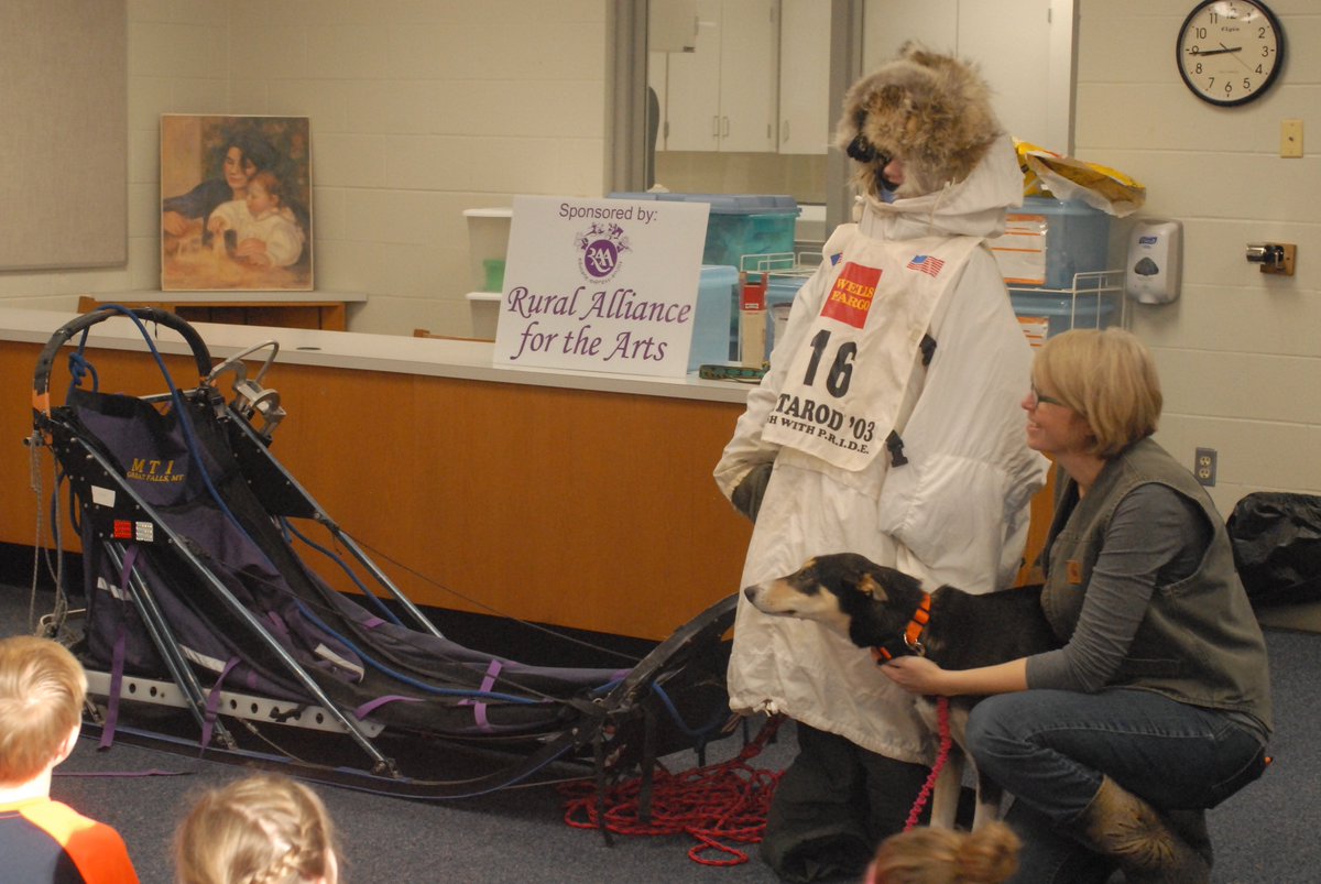 tweetingbis's tweet photo. Writer, Blogger, Musher Karen Land visiting BIS with "Noggin."  She is speaking to 3rd graders about her experience in the Iditarod. https://t.co/L8P3afs2PI
