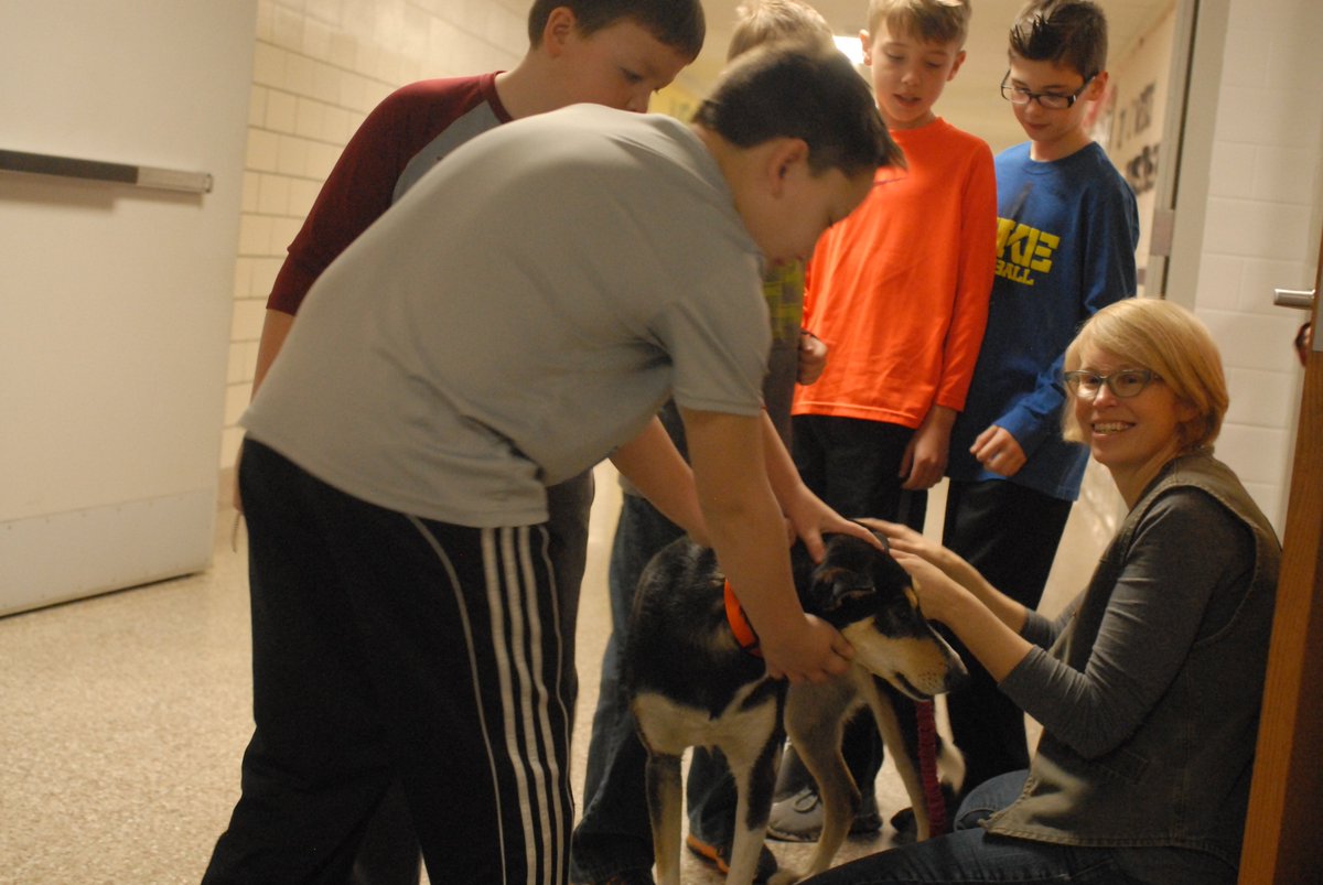 tweetingbis's tweet photo. Writer, Blogger, Musher Karen Land visiting BIS with "Noggin."  She is speaking to 3rd graders about her experience in the Iditarod. https://t.co/L8P3afs2PI