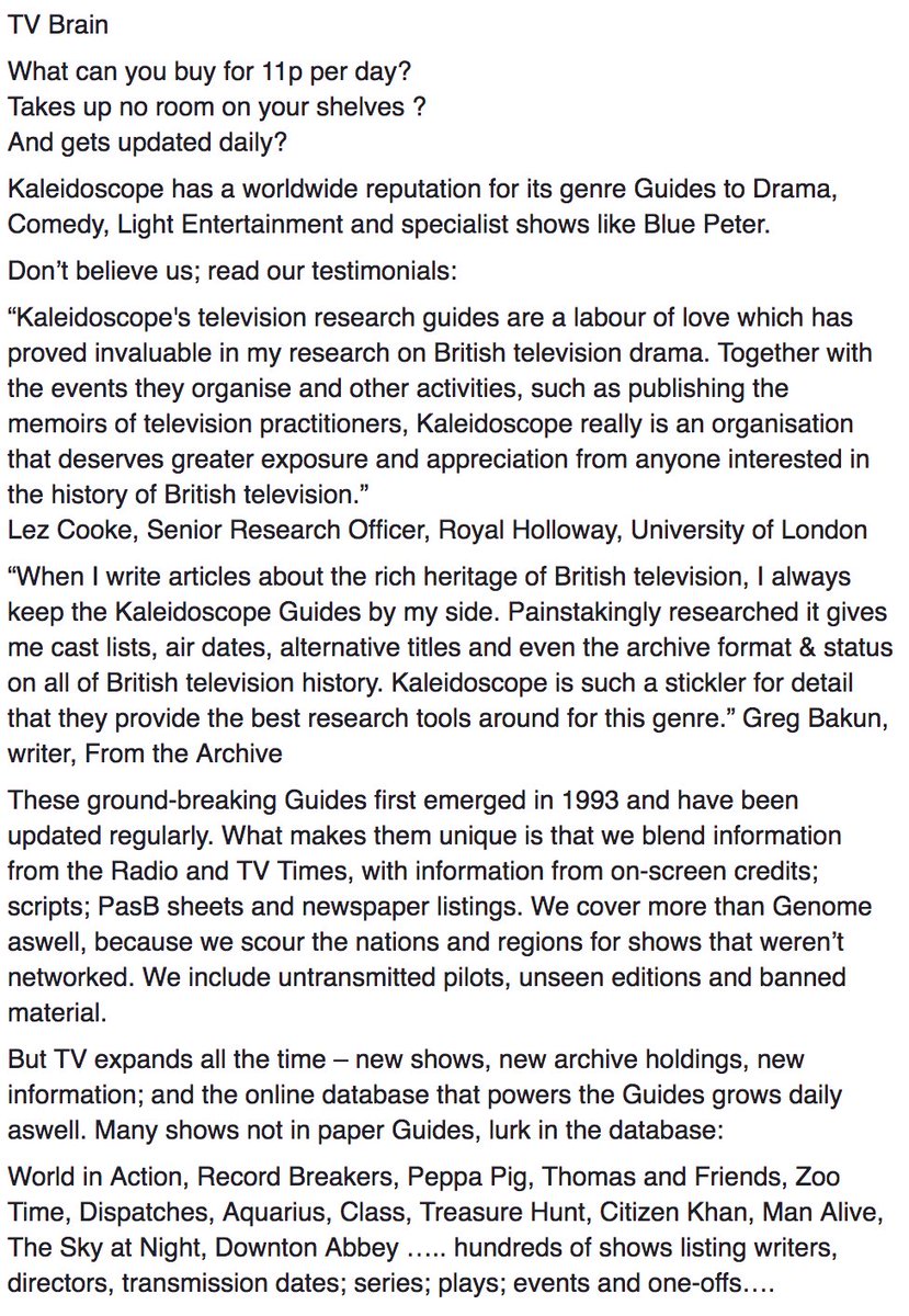 kaleidoscopetv's tweet photo. BIG NEWS: https://t.co/1oo2nJdCup is Kaleidoscope's collective of British television information. Read below on how to access it! #TVBrain https://t.co/1qizXAL1qm
